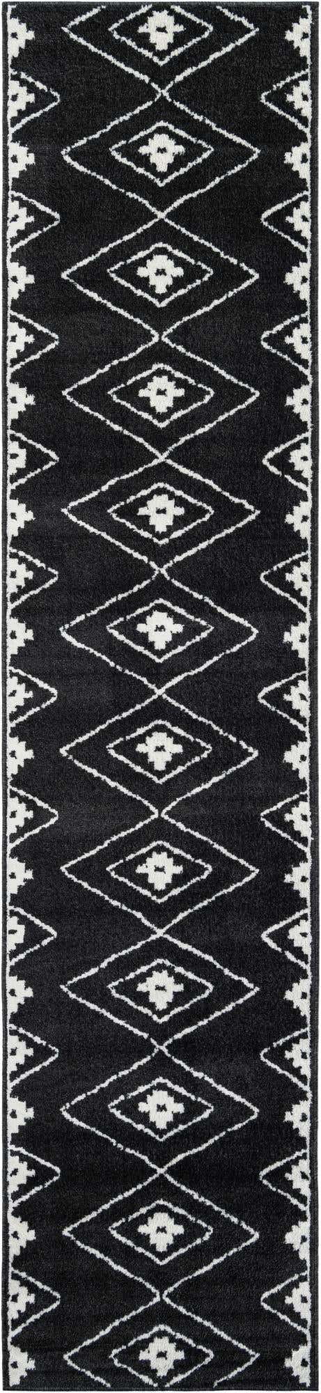 Black 2' 7 x 12' Norge Runner Area Rug 100% Polypropylene Easy Clean Non Shed Stain Resistant Modern Carpet for Home Interior Design for Sale at Rug Engine