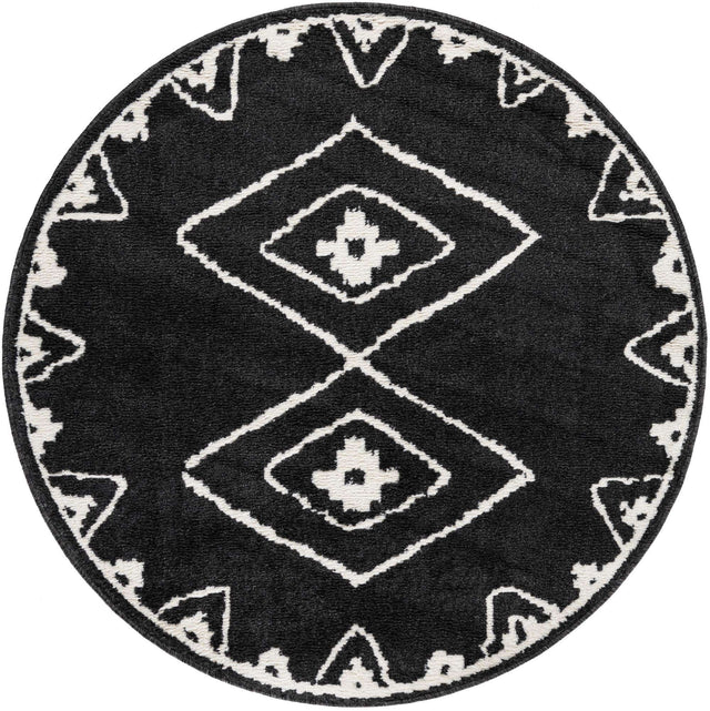 Black 4' 1 x 4' 1 Norge Round Area Rug 100% Polypropylene Easy Clean Non Shed Stain Resistant Modern Carpet for Home Interior Design for Sale at Rug Engine