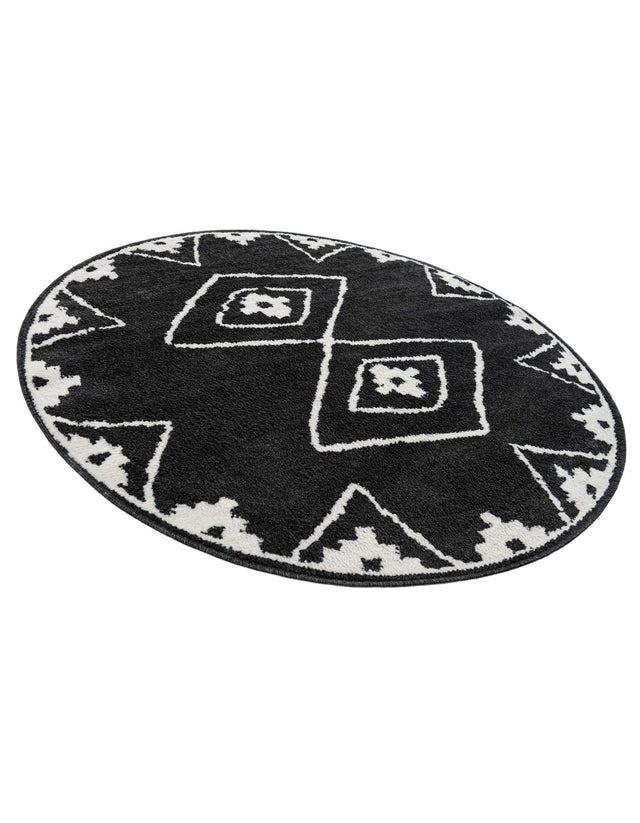 Black 5' 1 x 5' 1 Norge Round Area Rug 100% Polypropylene Easy Clean Non Shed Stain Resistant Modern Carpet for Home Interior Design for Sale at Rug Engine