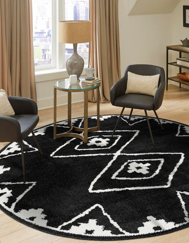 Black 4' 1 x 4' 1 Norge Round Area Rug 100% Polypropylene Easy Clean Non Shed Stain Resistant Modern Carpet for Home Interior Design for Sale at Rug Engine