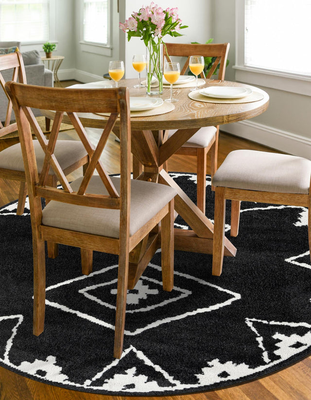 Black 5' 1 x 5' 1 Norge Round Area Rug 100% Polypropylene Easy Clean Non Shed Stain Resistant Modern Carpet for Home Interior Design for Sale at Rug Engine