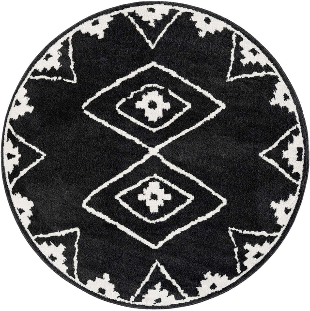 Black 5' 1 x 5' 1 Norge Round Area Rug 100% Polypropylene Easy Clean Non Shed Stain Resistant Modern Carpet for Home Interior Design for Sale at Rug Engine