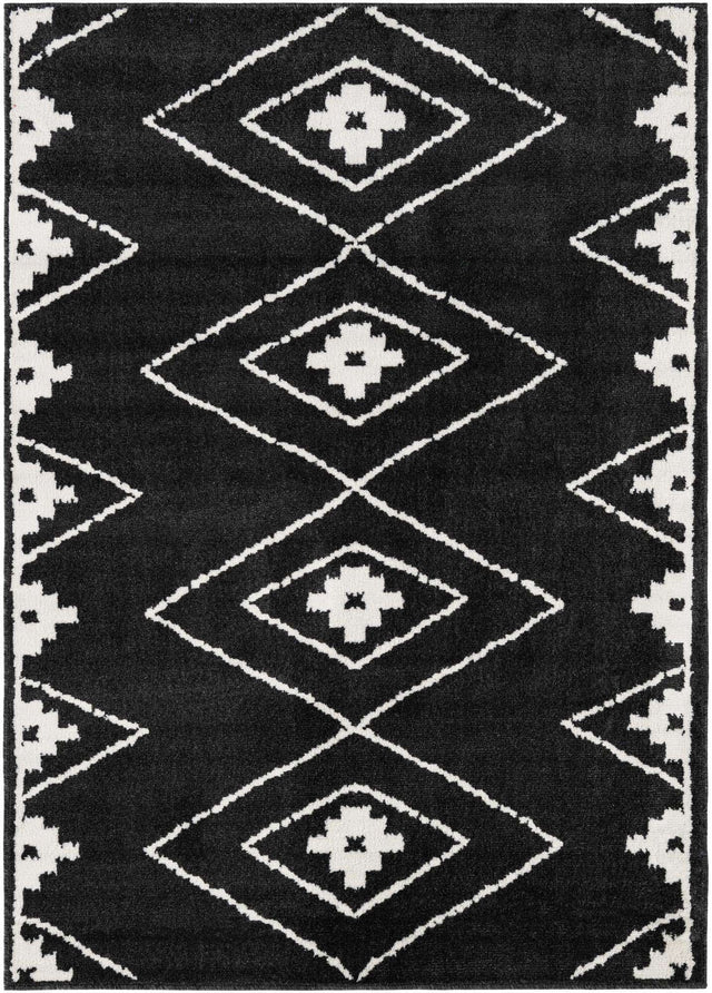 Black 5' 1 x 7' 1 Norge Rectangle Area Rug 100% Polypropylene Easy Clean Non Shed Stain Resistant Modern Carpet for Home Interior Design for Sale at Rug Engine
