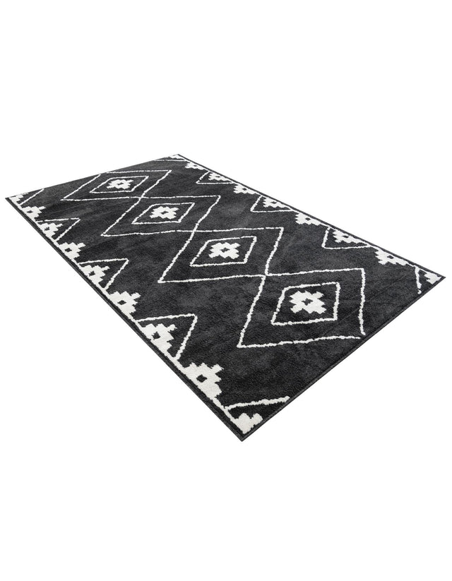 Black 5' 1 x 8' Norge Rectangle Area Rug 100% Polypropylene Easy Clean Non Shed Stain Resistant Modern Carpet for Home Interior Design for Sale at Rug Engine