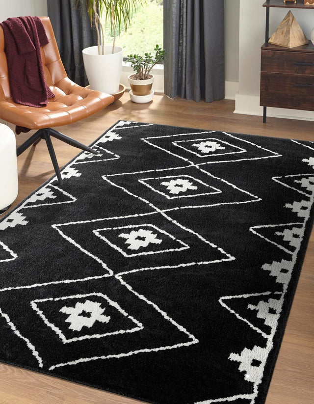 Black 5' 1 x 7' 1 Norge Rectangle Area Rug 100% Polypropylene Easy Clean Non Shed Stain Resistant Modern Carpet for Home Interior Design for Sale at Rug Engine