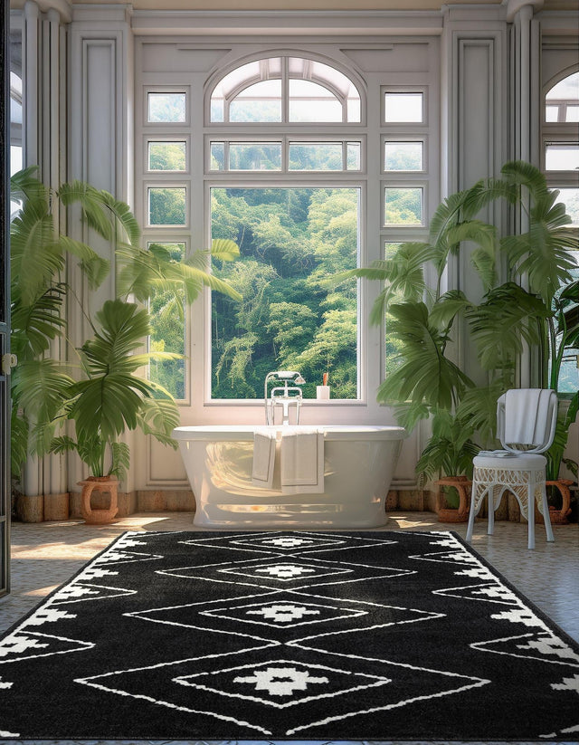 Black 9' x 12' Norge Rectangle Area Rug 100% Polypropylene Easy Clean Non Shed Stain Resistant Modern Carpet for Home Interior Design for Sale at Rug Engine