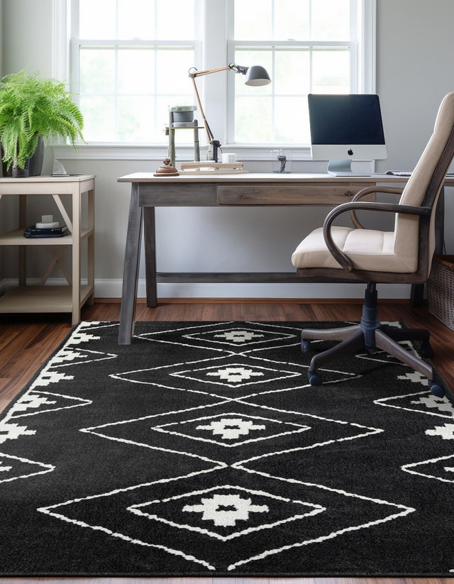 Black 6' 1 x 9' Norge Rectangle Area Rug 100% Polypropylene Easy Clean Non Shed Stain Resistant Modern Carpet for Home Interior Design for Sale at Rug Engine