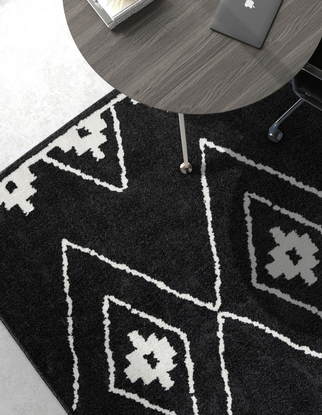 Black 5' 1 x 8' Norge Rectangle Area Rug 100% Polypropylene Easy Clean Non Shed Stain Resistant Modern Carpet for Home Interior Design for Sale at Rug Engine