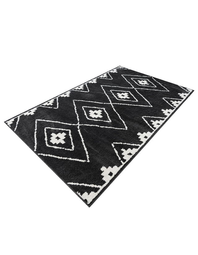 Black 5' 1 x 8' Norge Rectangle Area Rug 100% Polypropylene Easy Clean Non Shed Stain Resistant Modern Carpet for Home Interior Design for Sale at Rug Engine