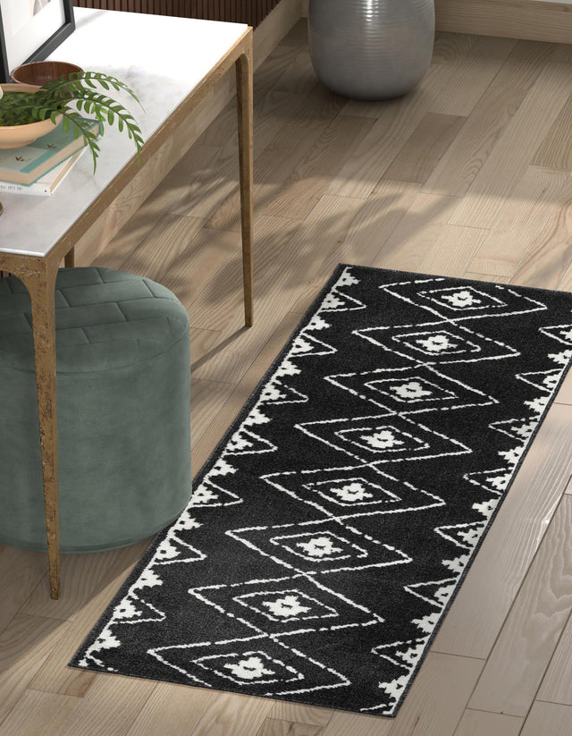 Black 2' 7 x 10' Norge Runner Area Rug 100% Polypropylene Easy Clean Non Shed Stain Resistant Modern Carpet for Home Interior Design for Sale at Rug Engine