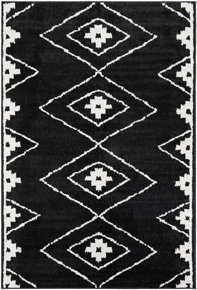 Black 6' 1 x 9' Norge Rectangle Area Rug 100% Polypropylene Easy Clean Non Shed Stain Resistant Modern Carpet for Home Interior Design for Sale at Rug Engine