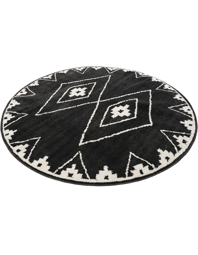 Black 7' 10 x 7' 10 Norge Round Area Rug 100% Polypropylene Easy Clean Non Shed Stain Resistant Modern Carpet for Home Interior Design for Sale at Rug Engine