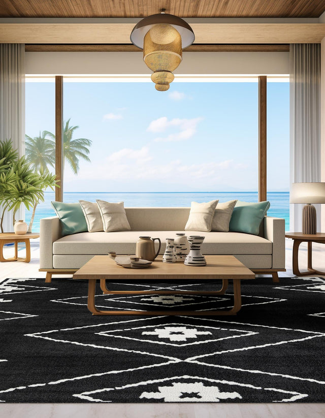 Black 7' 10 x 7' 10 Norge Square Area Rug 100% Polypropylene Easy Clean Non Shed Stain Resistant Modern Carpet for Home Interior Design for Sale at Rug Engine