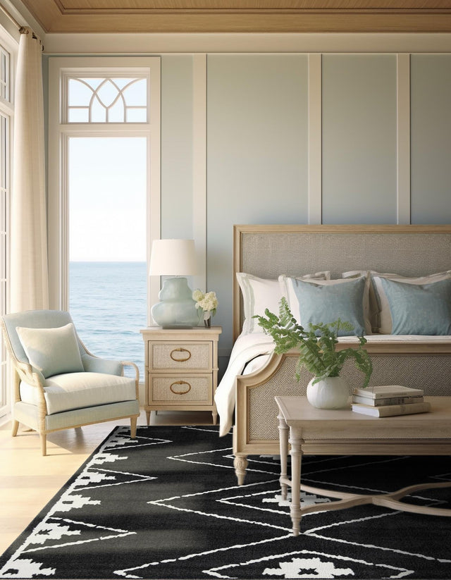 Black 10' x 10' Norge Square Area Rug 100% Polypropylene Easy Clean Non Shed Stain Resistant Modern Carpet for Home Interior Design for Sale at Rug Engine