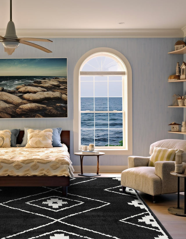 Black 10' x 10' Norge Square Area Rug 100% Polypropylene Easy Clean Non Shed Stain Resistant Modern Carpet for Home Interior Design for Sale at Rug Engine