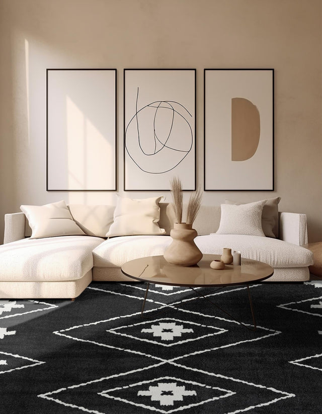 Black 10' x 10' Norge Square Area Rug 100% Polypropylene Easy Clean Non Shed Stain Resistant Modern Carpet for Home Interior Design for Sale at Rug Engine