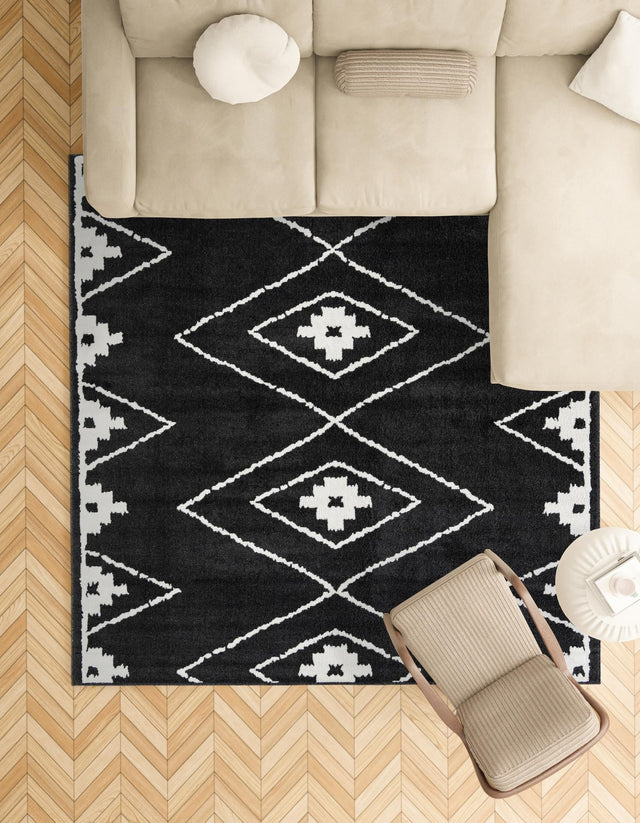 Black 7' 10 x 7' 10 Norge Square Area Rug 100% Polypropylene Easy Clean Non Shed Stain Resistant Modern Carpet for Home Interior Design for Sale at Rug Engine
