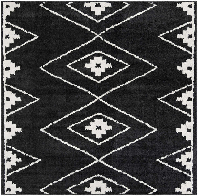 Black 7' 10 x 7' 10 Norge Square Area Rug 100% Polypropylene Easy Clean Non Shed Stain Resistant Modern Carpet for Home Interior Design for Sale at Rug Engine
