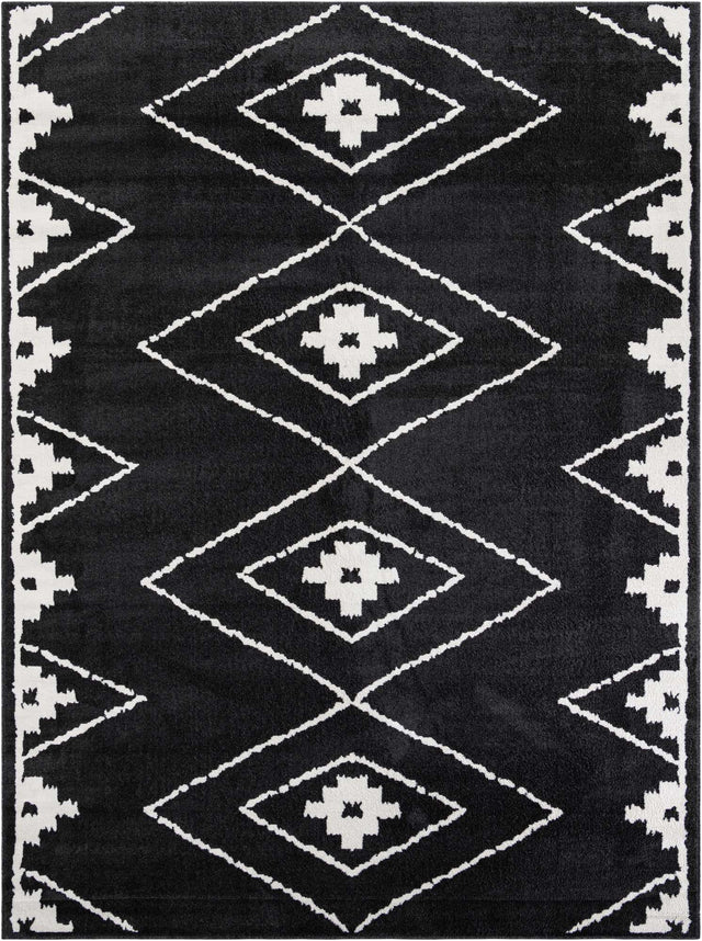 Black 9' x 12' Norge Rectangle Area Rug 100% Polypropylene Easy Clean Non Shed Stain Resistant Modern Carpet for Home Interior Design for Sale at Rug Engine