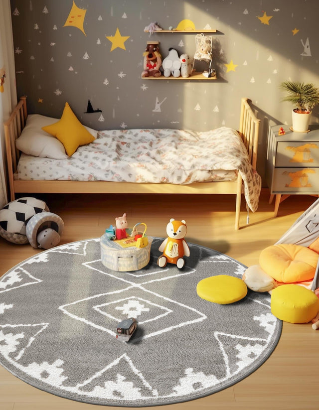 Gray 3' 1 x 3' 1 Norge Round Area Rug 100% Polypropylene Easy Clean Non Shed Stain Resistant Modern Carpet for Home Interior Design for Sale at Rug Engine