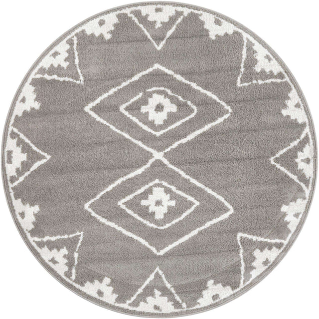 Gray 5' 1 x 5' 1 Norge Round Area Rug 100% Polypropylene Easy Clean Non Shed Stain Resistant Modern Carpet for Home Interior Design for Sale at Rug Engine