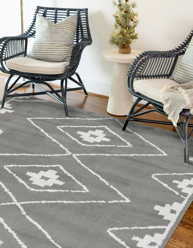 Gray 7' 10 x 10' Norge Rectangle Area Rug 100% Polypropylene Easy Clean Non Shed Stain Resistant Modern Carpet for Home Interior Design for Sale at Rug Engine
