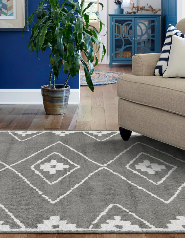 Gray 6' 1 x 9' Norge Rectangle Area Rug 100% Polypropylene Easy Clean Non Shed Stain Resistant Modern Carpet for Home Interior Design for Sale at Rug Engine