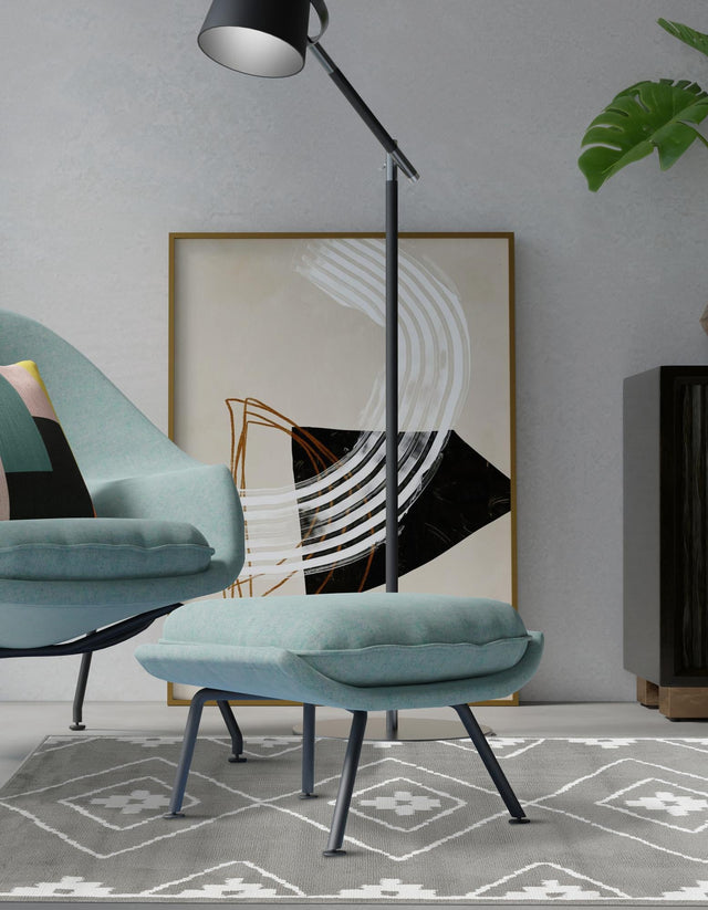 Gray 6' 1 x 9' Norge Rectangle Area Rug 100% Polypropylene Easy Clean Non Shed Stain Resistant Modern Carpet for Home Interior Design for Sale at Rug Engine