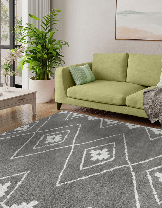 Gray 7' 10 x 7' 10 Norge Square Area Rug 100% Polypropylene Easy Clean Non Shed Stain Resistant Modern Carpet for Home Interior Design for Sale at Rug Engine