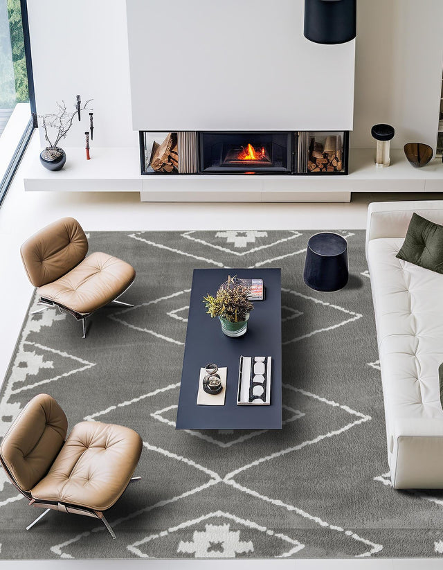 Gray 7' 10 x 7' 10 Norge Square Area Rug 100% Polypropylene Easy Clean Non Shed Stain Resistant Modern Carpet for Home Interior Design for Sale at Rug Engine