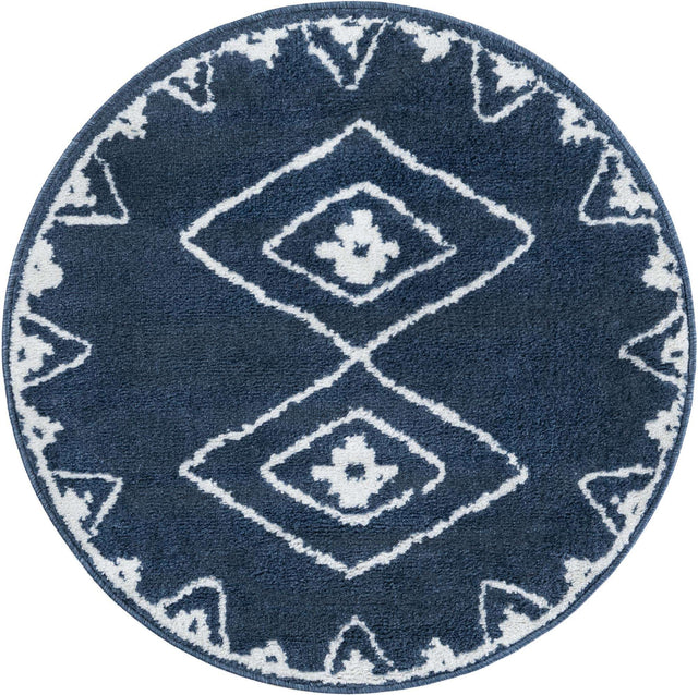 Blue 3' 1 x 3' 1 Norge Round Area Rug 100% Polypropylene Easy Clean Non Shed Stain Resistant Modern Carpet for Home Interior Design for Sale at Rug Engine
