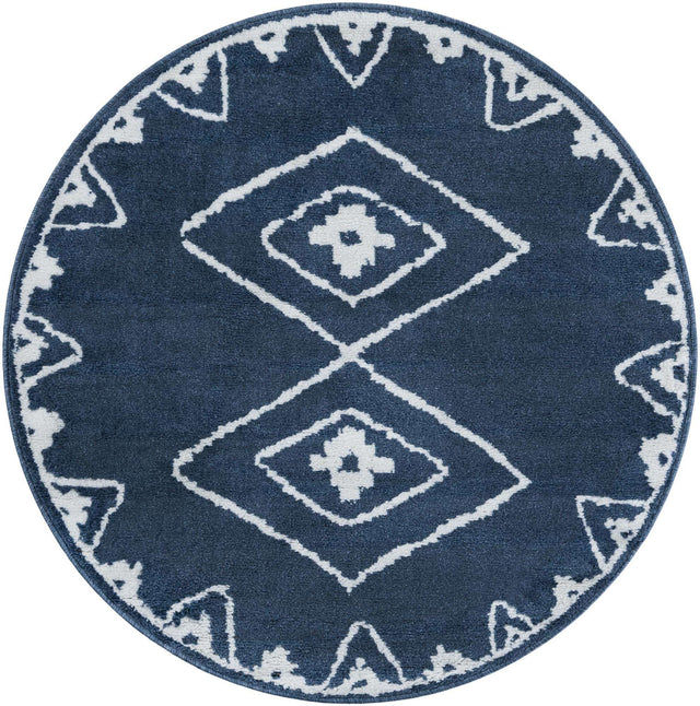 Blue 4' 1 x 4' 1 Norge Round Area Rug 100% Polypropylene Easy Clean Non Shed Stain Resistant Modern Carpet for Home Interior Design for Sale at Rug Engine