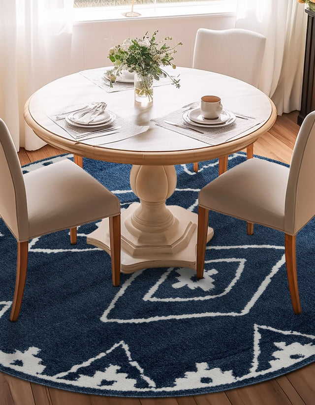 Blue 10' x 10' Norge Round Area Rug 100% Polypropylene Easy Clean Non Shed Stain Resistant Modern Carpet for Home Interior Design for Sale at Rug Engine