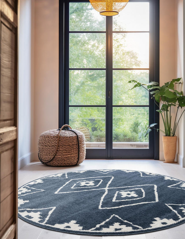 Blue 10' x 10' Norge Round Area Rug 100% Polypropylene Easy Clean Non Shed Stain Resistant Modern Carpet for Home Interior Design for Sale at Rug Engine