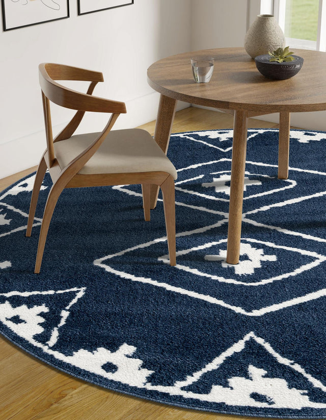 Blue 7' 10 x 7' 10 Norge Round Area Rug 100% Polypropylene Easy Clean Non Shed Stain Resistant Modern Carpet for Home Interior Design for Sale at Rug Engine