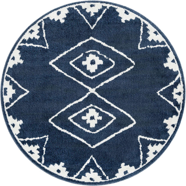 Blue 5' 1 x 5' 1 Norge Round Area Rug 100% Polypropylene Easy Clean Non Shed Stain Resistant Modern Carpet for Home Interior Design for Sale at Rug Engine