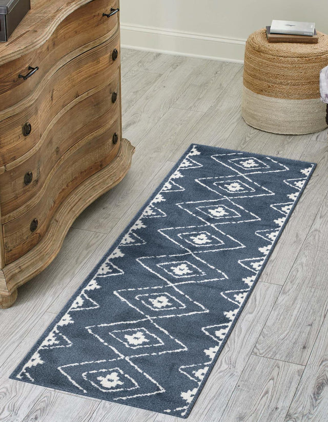 Blue 2' x 8' Norge Runner Area Rug 100% Polypropylene Easy Clean Non Shed Stain Resistant Modern Carpet for Home Interior Design for Sale at Rug Engine