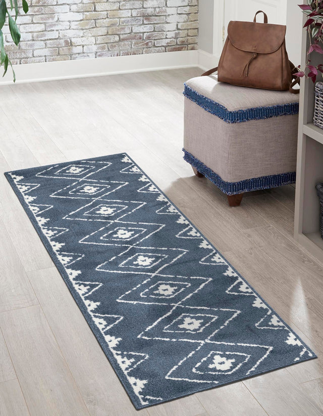 Blue 2' 7 x 12' Norge Runner Area Rug 100% Polypropylene Easy Clean Non Shed Stain Resistant Modern Carpet for Home Interior Design for Sale at Rug Engine