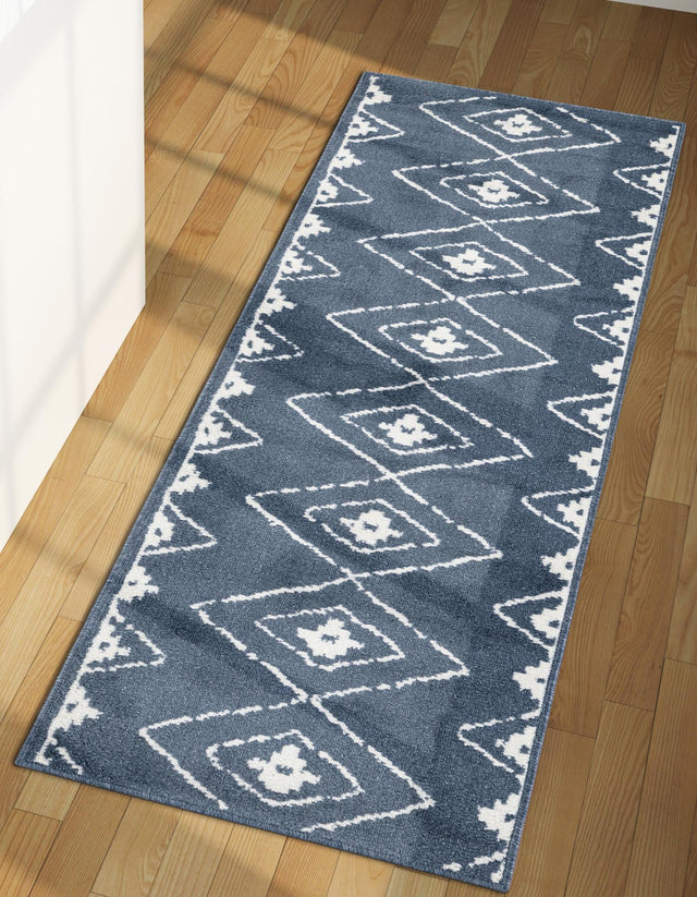 Blue 2' 7 x 12' Norge Runner Area Rug 100% Polypropylene Easy Clean Non Shed Stain Resistant Modern Carpet for Home Interior Design for Sale at Rug Engine