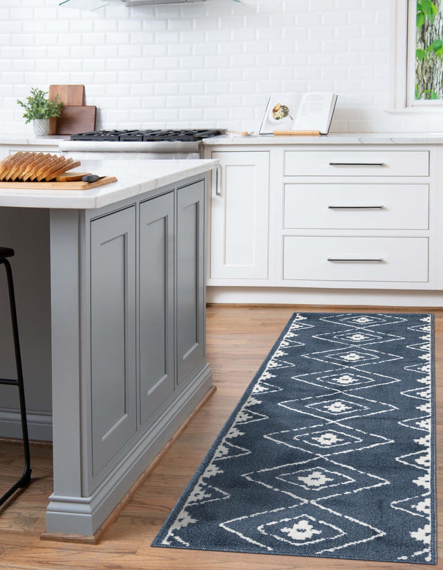 Blue 2' x 8' Norge Runner Area Rug 100% Polypropylene Easy Clean Non Shed Stain Resistant Modern Carpet for Home Interior Design for Sale at Rug Engine