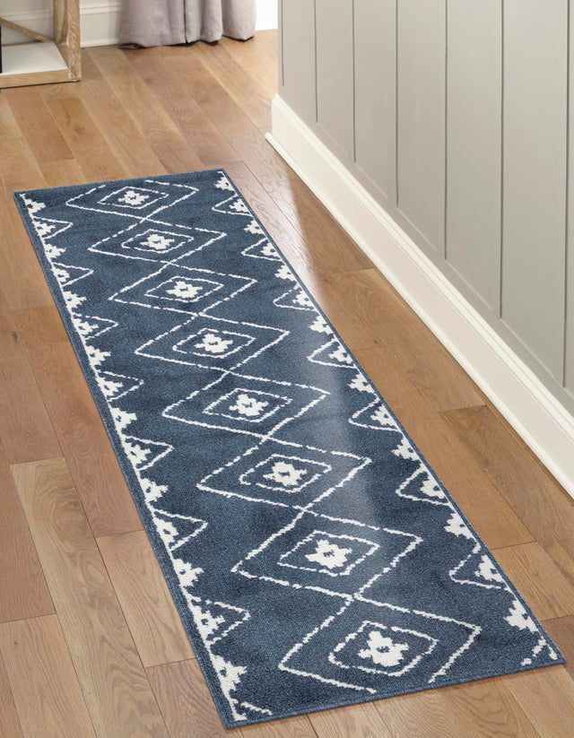 Blue 2' x 8' Norge Runner Area Rug 100% Polypropylene Easy Clean Non Shed Stain Resistant Modern Carpet for Home Interior Design for Sale at Rug Engine