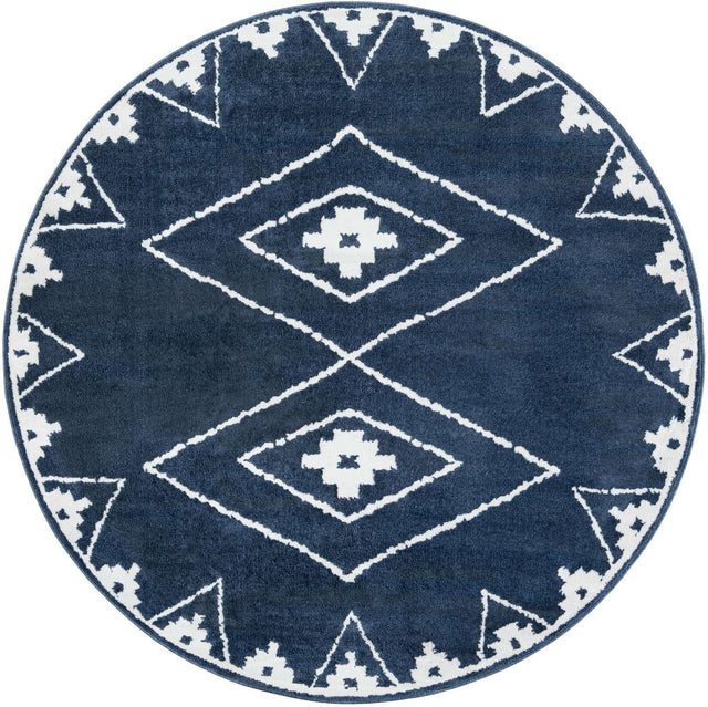 Blue 7' 10 x 7' 10 Norge Round Area Rug 100% Polypropylene Easy Clean Non Shed Stain Resistant Modern Carpet for Home Interior Design for Sale at Rug Engine