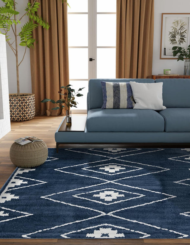 Blue 7' 10 x 7' 10 Norge Square Area Rug 100% Polypropylene Easy Clean Non Shed Stain Resistant Modern Carpet for Home Interior Design for Sale at Rug Engine