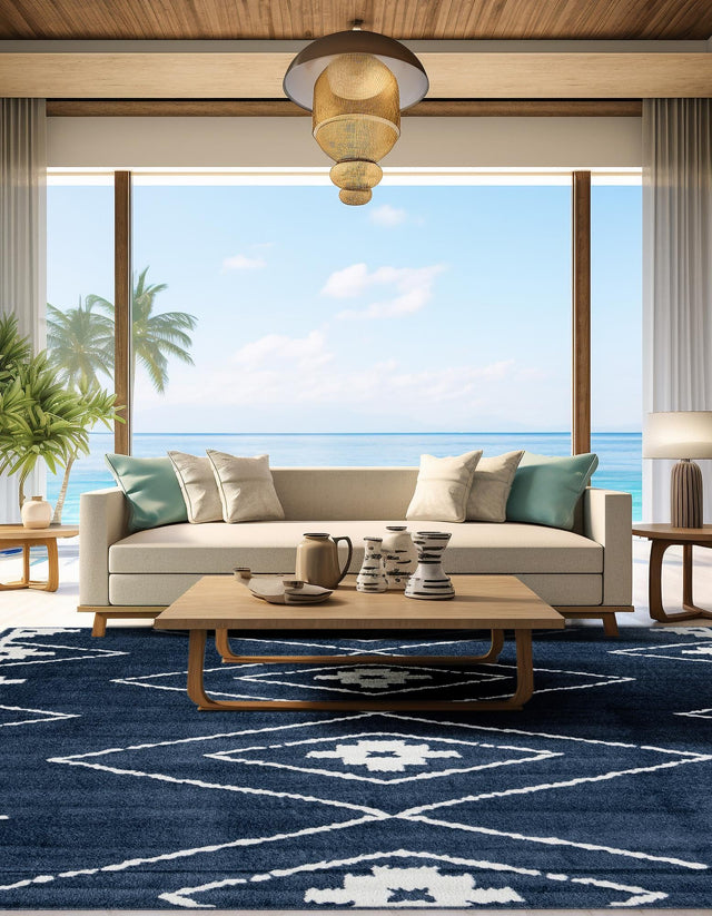 Blue 10' x 10' Norge Square Area Rug 100% Polypropylene Easy Clean Non Shed Stain Resistant Modern Carpet for Home Interior Design for Sale at Rug Engine