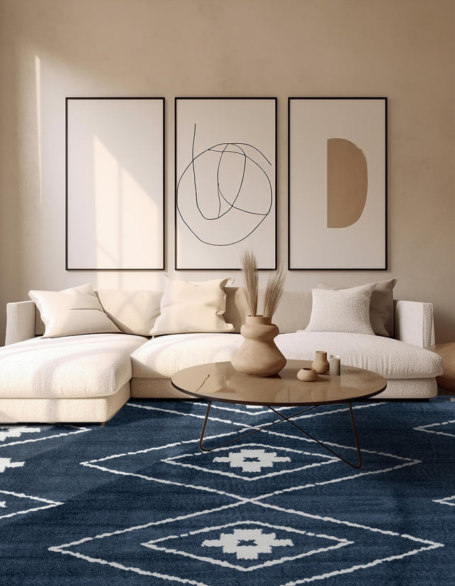 Blue 7' 10 x 7' 10 Norge Square Area Rug 100% Polypropylene Easy Clean Non Shed Stain Resistant Modern Carpet for Home Interior Design for Sale at Rug Engine