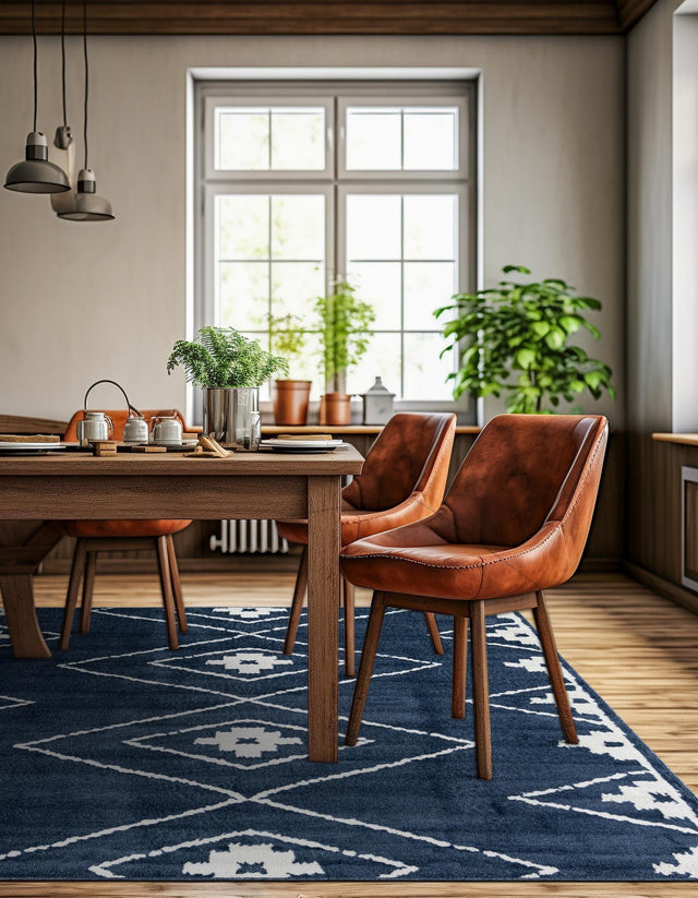 Blue 7' 10 x 7' 10 Norge Square Area Rug 100% Polypropylene Easy Clean Non Shed Stain Resistant Modern Carpet for Home Interior Design for Sale at Rug Engine