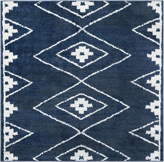 Blue 7' 10 x 7' 10 Norge Square Area Rug 100% Polypropylene Easy Clean Non Shed Stain Resistant Modern Carpet for Home Interior Design for Sale at Rug Engine