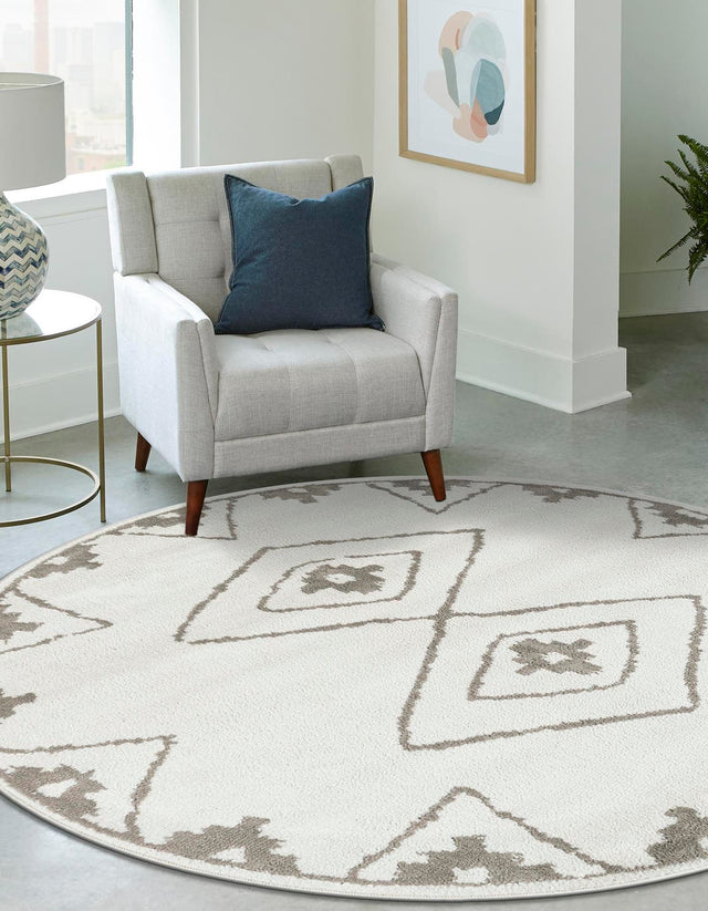 Ivory 5' 1 x 5' 1 Norge Round Area Rug 100% Polypropylene Easy Clean Non Shed Stain Resistant Modern Carpet for Home Interior Design for Sale at Rug Engine
