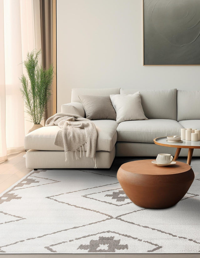 Ivory 10' x 10' Norge Square Area Rug 100% Polypropylene Easy Clean Non Shed Stain Resistant Modern Carpet for Home Interior Design for Sale at Rug Engine