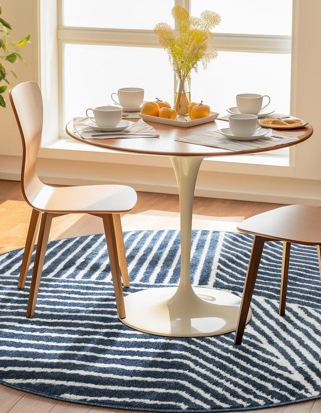 Blue 10' x 10' Norge Round Area Rug 100% Polypropylene Easy Clean Non Shed Stain Resistant Modern Carpet for Home Interior Design for Sale at Rug Engine